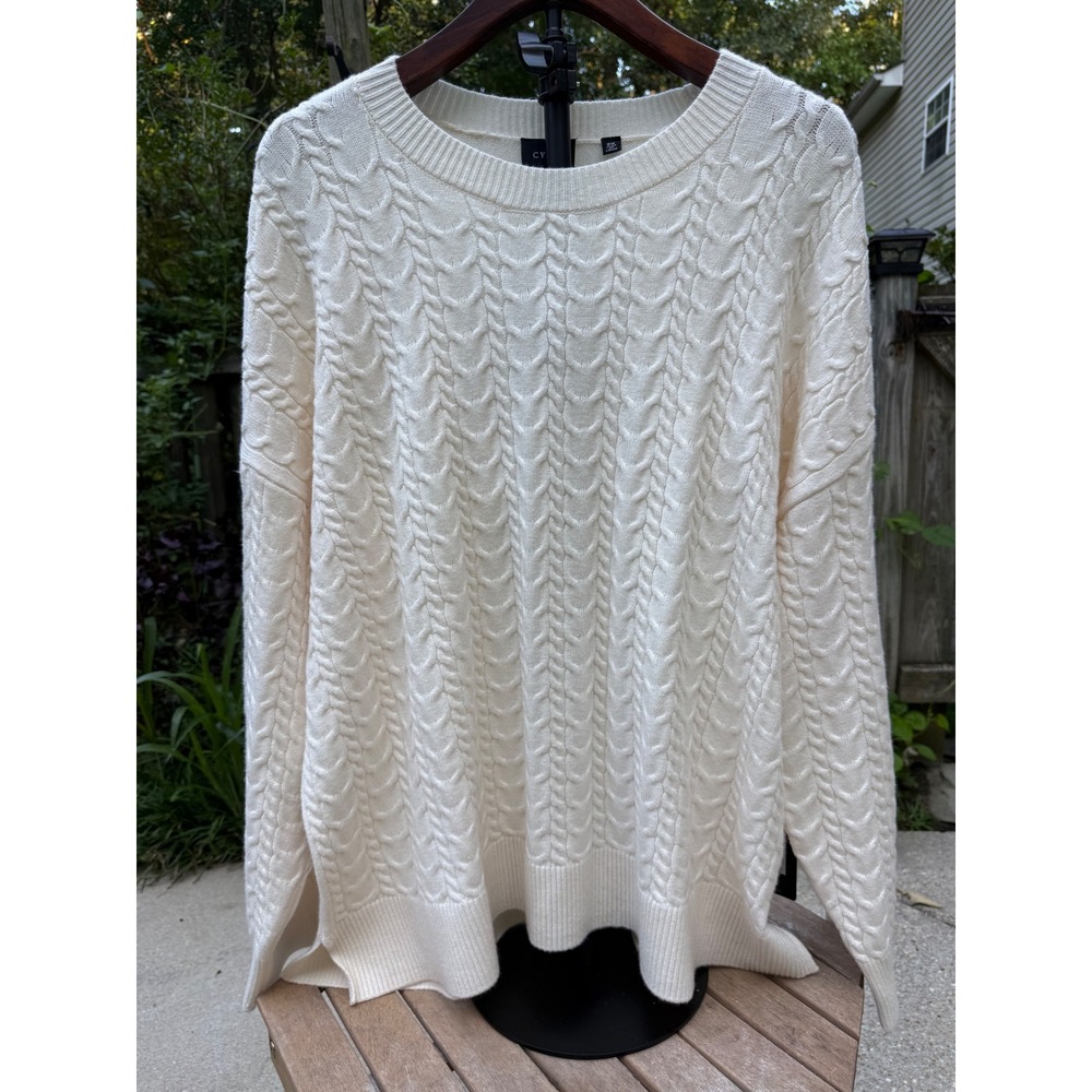 Cyrus Womens Cable Knit Sweater Cream Crew Neck Pullover Size 2X NEW